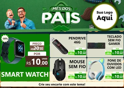 Modelo de Encarte para Encarte A4 Horizontal com o tema Mês dos Pais para Informática