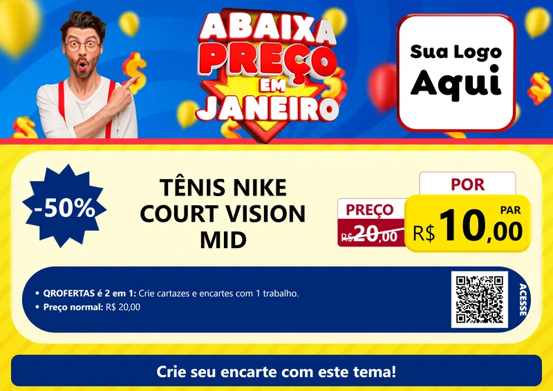 Modelo de Cartaz para Cartaz A4 Horizontal com o tema Abaixa Preço em Janeiro para Calçados