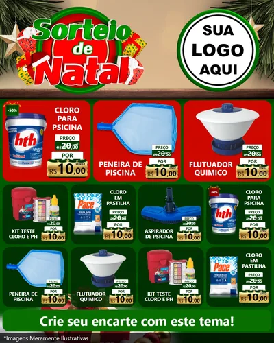Modelo de Rede Social para Feed Instagram com o tema Sorteio de Natal para Produtos para Piscina