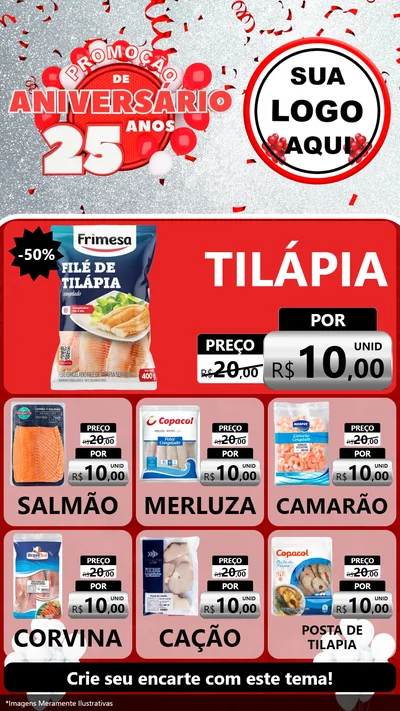Modelo de Rede Social para Stories com o tema Promoção de Aniversário - 25Anos para Peixaria