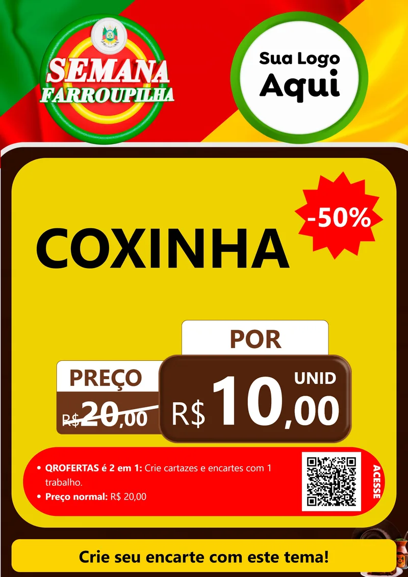 Modelo de Cartaz para Cartaz A4 Vertical com o tema Semana Farroupilha para Salgadaria