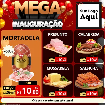 Modelo de Rede Social para Feed Facebook com o tema Mega Inauguração para Frios e Laticínios