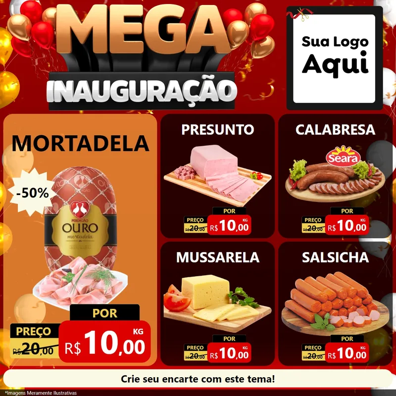 Modelo de Rede Social para Feed Facebook com o tema Mega Inauguração para Frios e Laticínios