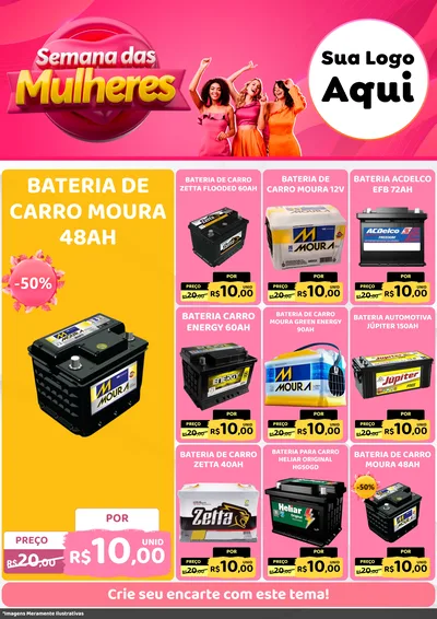 Modelo de Encarte para Encarte A4 Vertical com o tema Semana das Mulheres para Baterias Elétricas