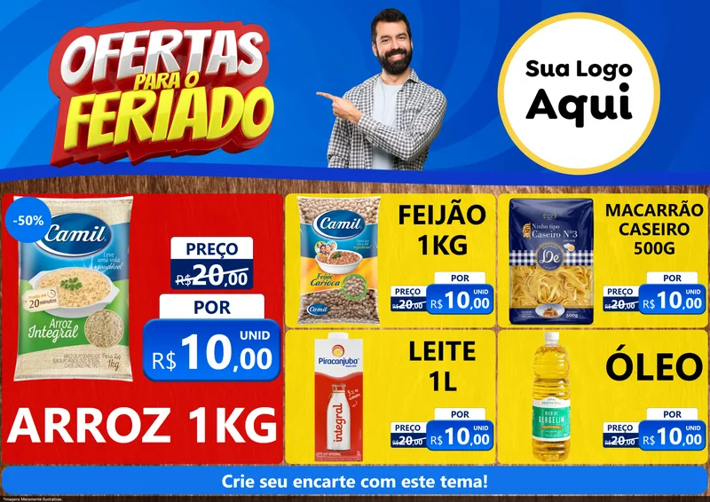 Modelo de Encarte para Encarte A4 Horizontal com o tema Ofertas Para O Feriado para Supermercado