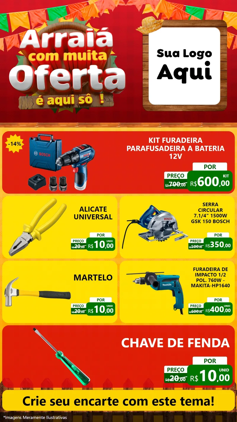 Modelo de TV para TV Vertical com o tema Arraiá Com Muita Oferta - É Aqui Sô! para Maquinas e Ferramentas