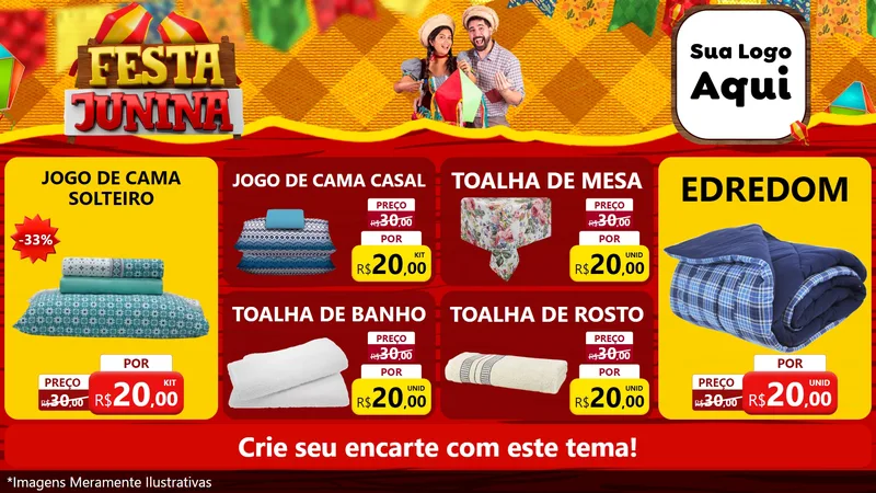 Modelo de TV para TV Horizontal com o tema Festa Junina para Cama, Mesa e Banho