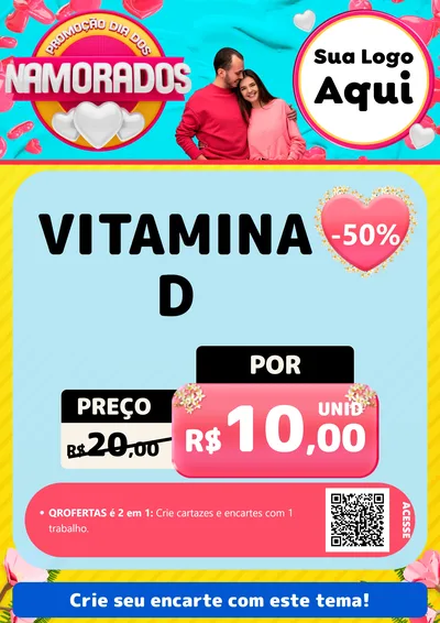 Modelo de Cartaz para Cartaz A4 Vertical com o tema Promoção Dia dos Namorados para Farmácia