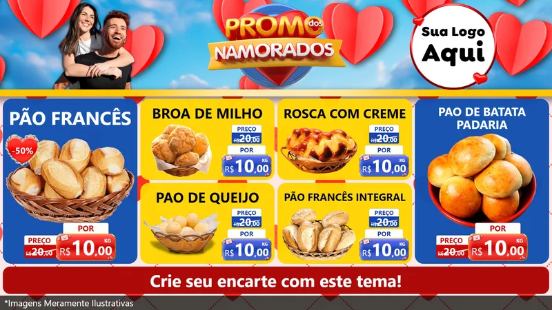 Modelo de TV para TV Horizontal com o tema Promo dos Namorados para Padaria