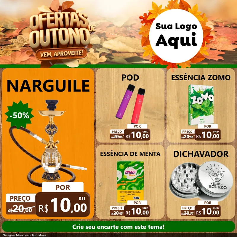 Modelo de Rede Social para Feed Facebook com o tema Ofertas de Outono - Vem, Aproveite! para Tabacaria