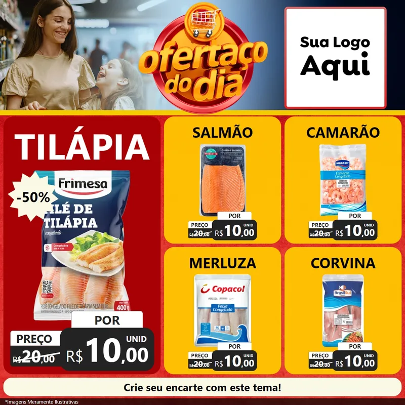 Modelo de Rede Social para Feed Facebook com o tema Ofertaço Do Dia para Peixaria