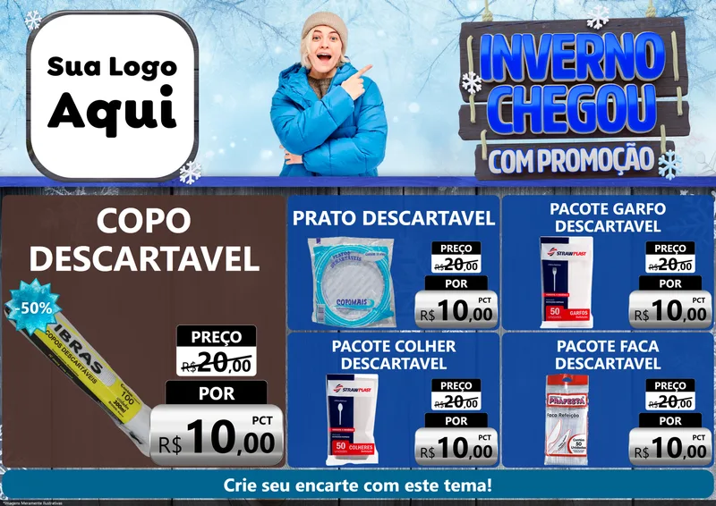 Modelo de Encarte para Encarte A4 Horizontal com o tema Inverno Chegou Com Promoção para Embalagens
