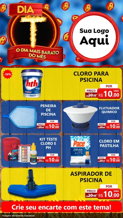 Modelo de TV para TV Vertical com o tema Dia T - O Dia Mais Barato Do Mês para Produtos para Piscina