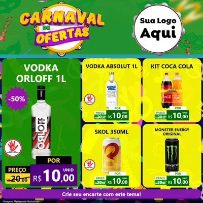 Modelo de Rede Social para Feed Facebook com o tema Carnaval de Ofertas para Distribuidora de bebidas