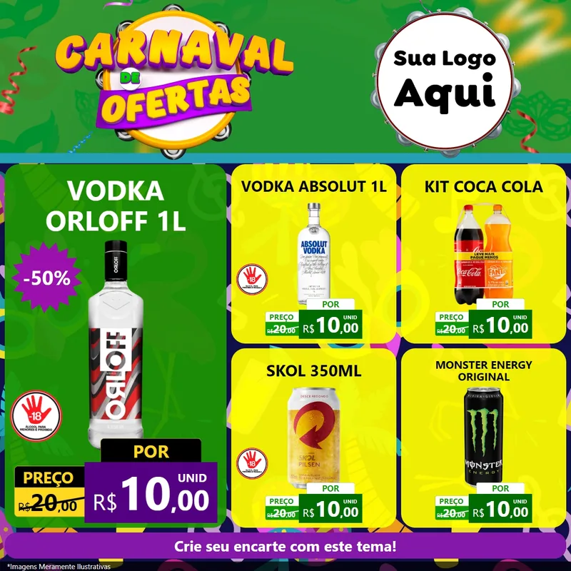 Modelo de Rede Social para Feed Facebook com o tema Carnaval de Ofertas para Distribuidora de bebidas