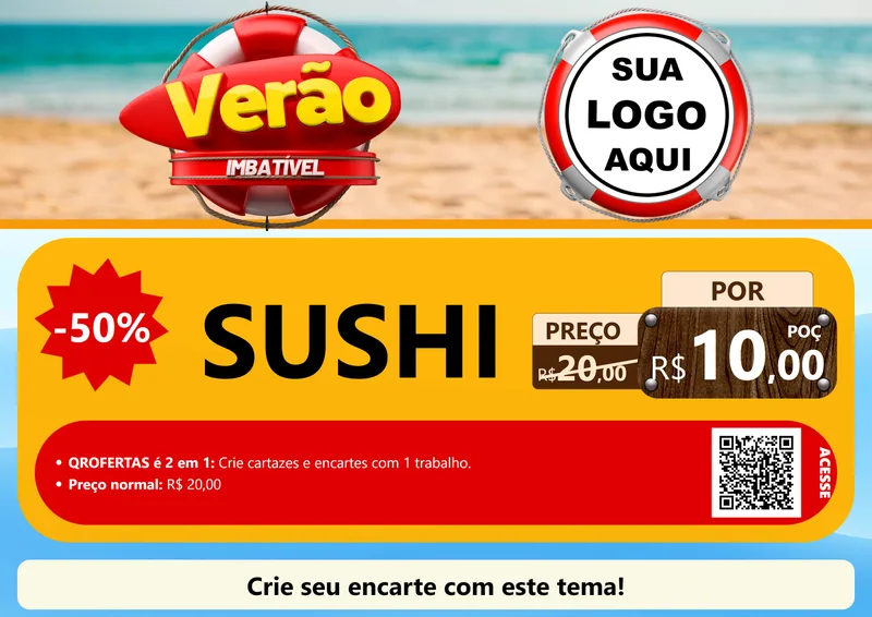 Modelo de Cartaz para Cartaz A4 Horizontal com o tema Verão Imbatível para Comida japonesa