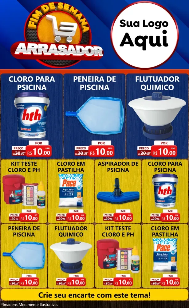 Modelo de Encarte para Encarte Grande com o tema Fim De Semana Arrasador para Produtos para Piscina
