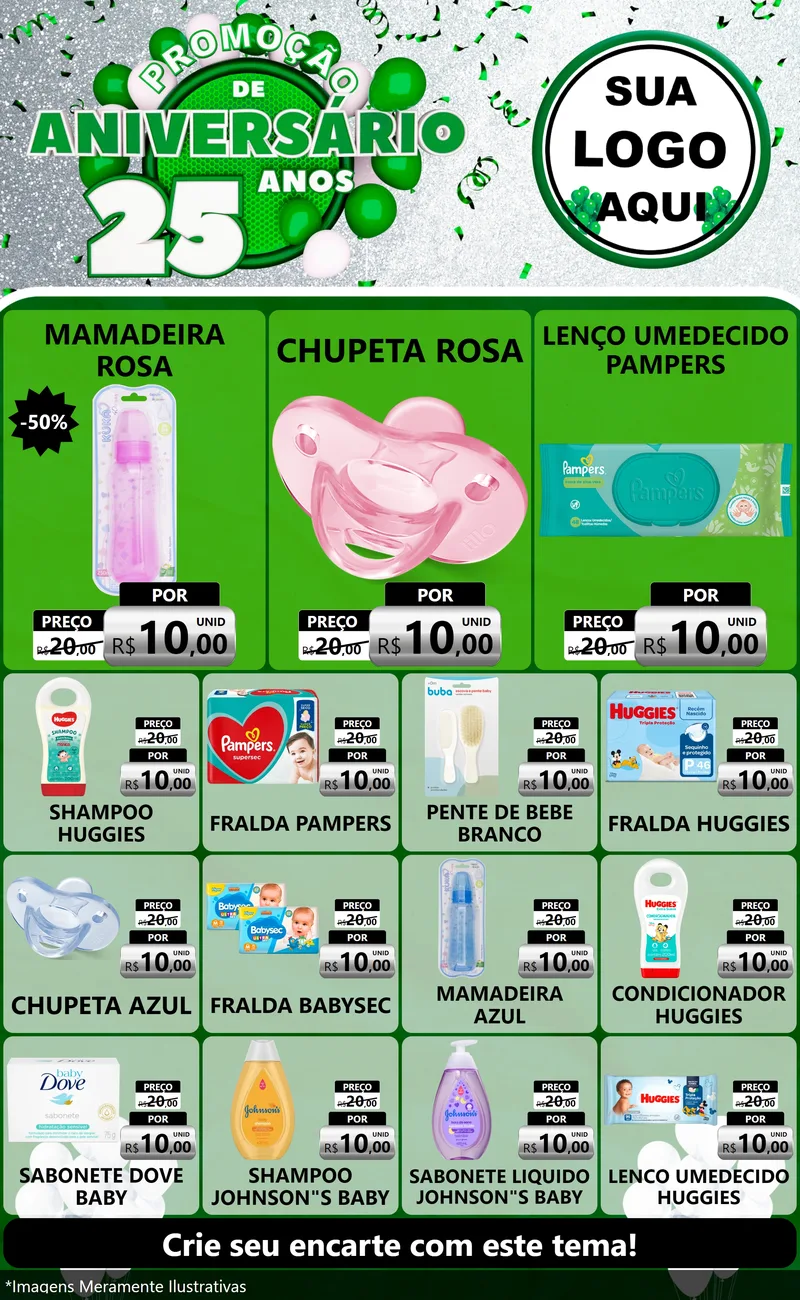 Modelo de Encarte para Encarte Grande com o tema Promoção de Aniversário - 25 Anos para Bebês