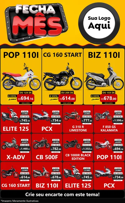 Modelo de Encarte para Encarte Grande com o tema Fecha Mês para Concessionaria de Motos