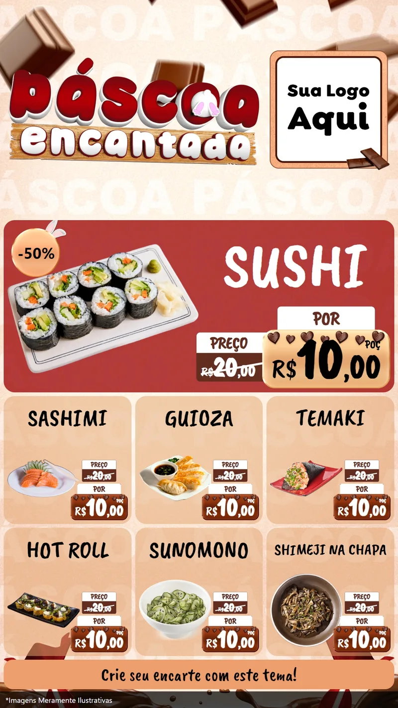 Modelo de Rede Social para Stories com o tema Páscoa Encantada para Comida japonesa