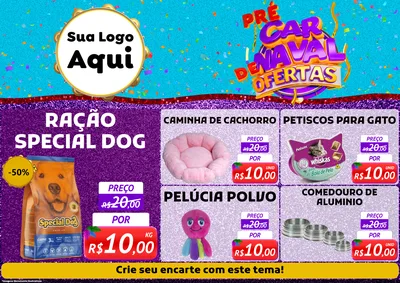 Modelo de Encarte para Encarte A4 Horizontal com o tema Pré Carnaval de Ofertas para Pet Shop