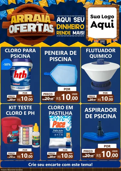 Modelo de Encarte para Encarte A4 Vertical com o tema Arraiá de Ofertas - Junina para Produtos para Piscina