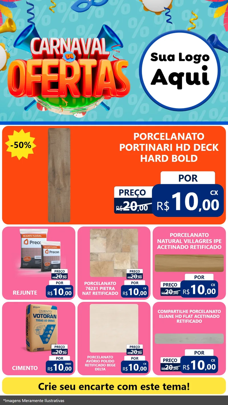 Modelo de Rede Social para Stories com o tema Carnaval de Ofertas para Pisos e revestimentos