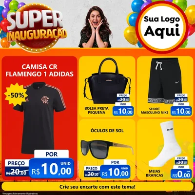 Modelo de Rede Social para Feed Facebook com o tema Super Inauguração para Roupas e acessórios