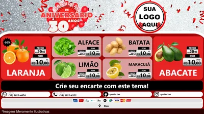 Modelo de TV para TV Horizontal com o tema Promoção de Aniversário - 30 Anos para Hortifrúti