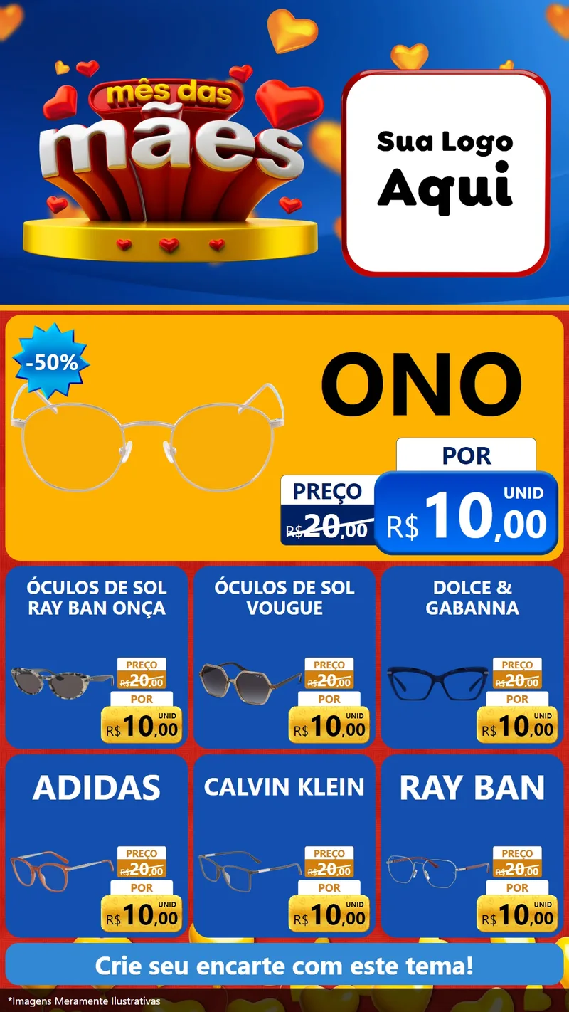 Modelo de Rede Social para Stories com o tema Mês das Mães para Óticas