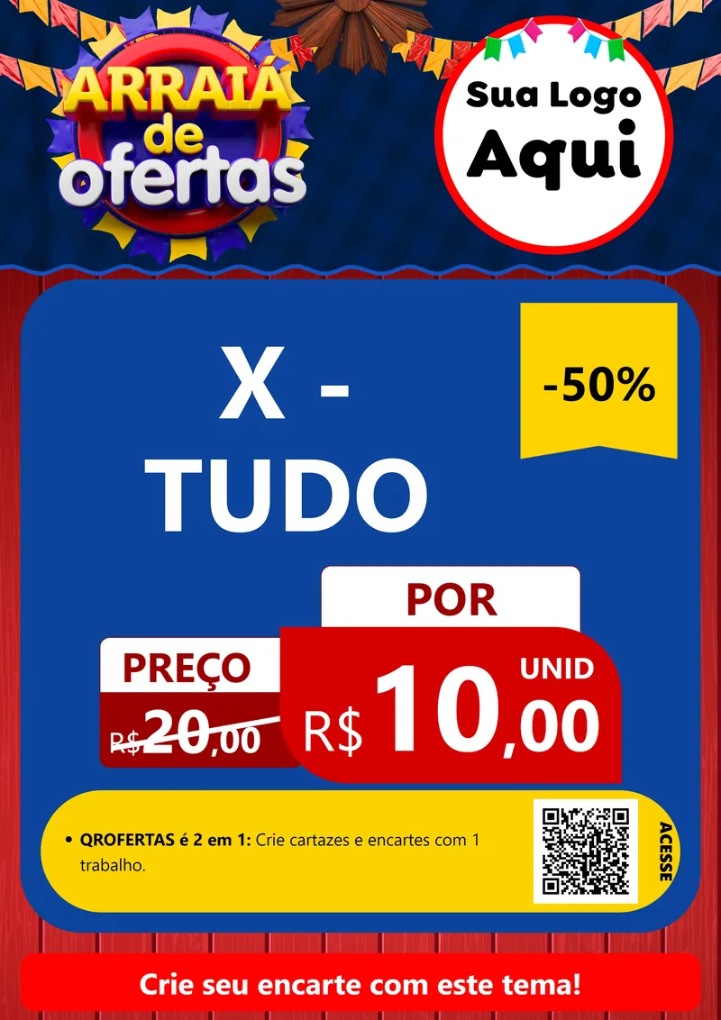 Modelo de Cartaz para Cartaz A4 Vertical com o tema Arraiá de Ofertas para Hamburgueria