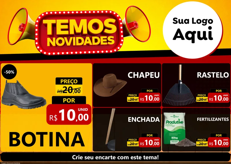 Modelo de Encarte para Encarte A4 Horizontal com o tema Temos Novidades para Agropecuária