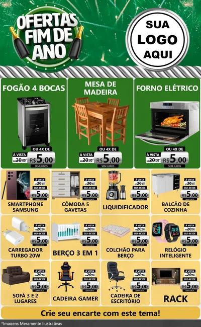 Modelo de Encarte para Encarte Grande com o tema Ofertas Fim de Ano para Móveis e Eletro