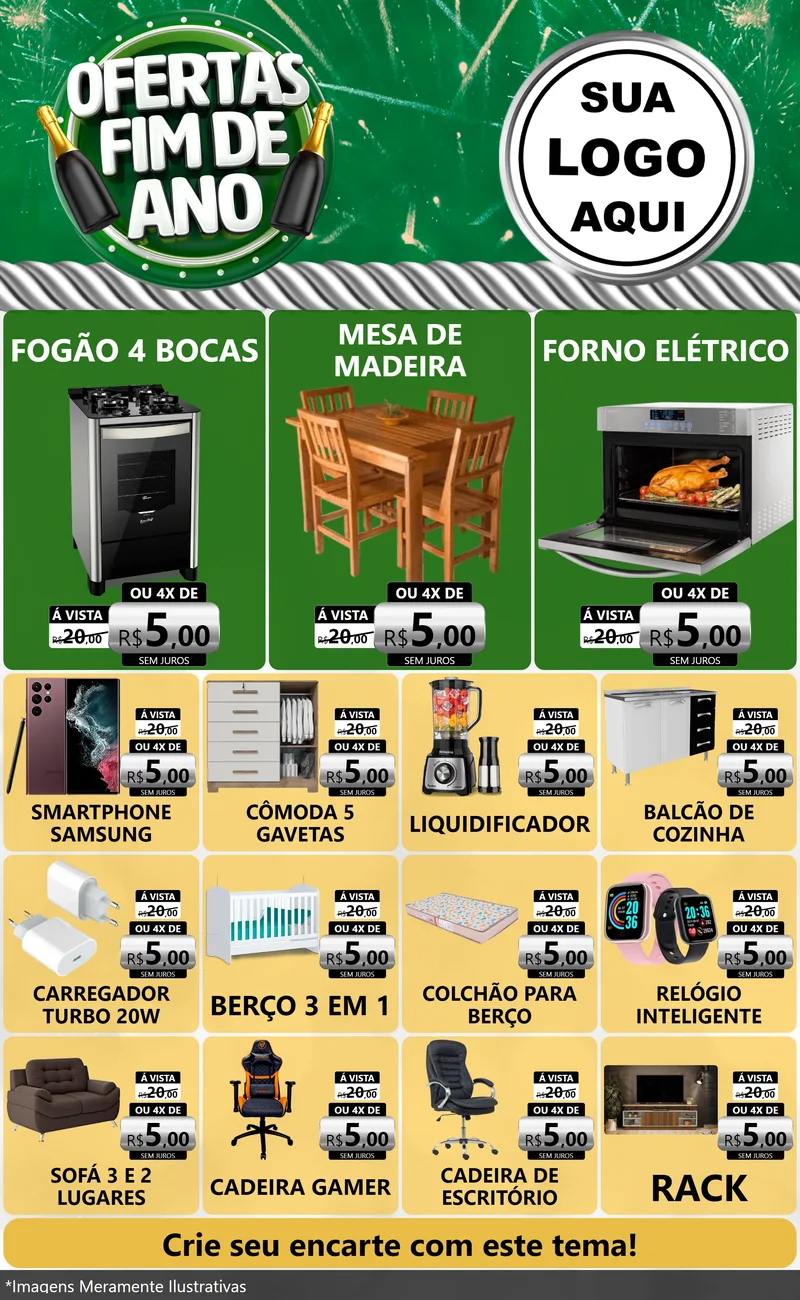 Modelo de Encarte para Encarte Grande com o tema Ofertas Fim de Ano para Móveis e Eletro