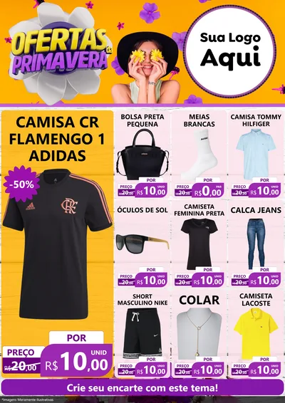 Modelo de Encarte para Encarte A4 Vertical com o tema Ofertas Da Primavera para Roupas e acessórios