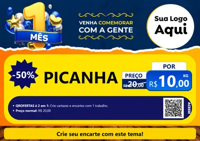 Modelo de Cartaz para Cartaz A4 Horizontal com o tema Um Mês de Aniversário para Açougue