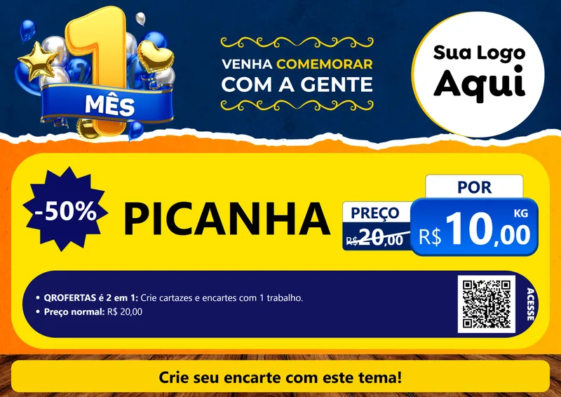 Modelo de Cartaz para Cartaz A4 Horizontal com o tema Um Mês de Aniversário para Açougue