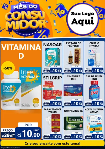 Modelo de Encarte para Encarte A4 Vertical com o tema Mês do Consumidor para Farmácia