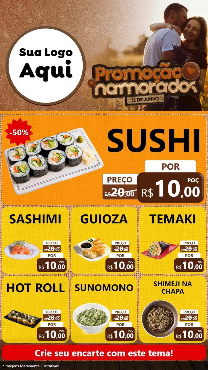 Modelo de Rede Social para Stories com o tema Promoção Namorados para Comida japonesa