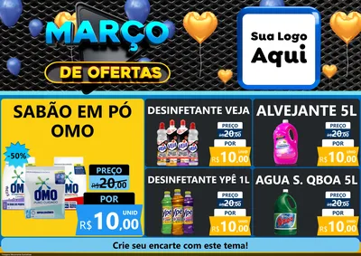 Modelo de Encarte para Encarte A4 Horizontal com o tema Março de Ofertas para Produtos de Limpeza