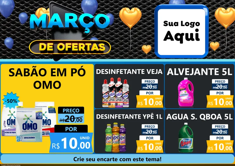 Modelo de Encarte para Encarte A4 Horizontal com o tema Março de Ofertas para Produtos de Limpeza