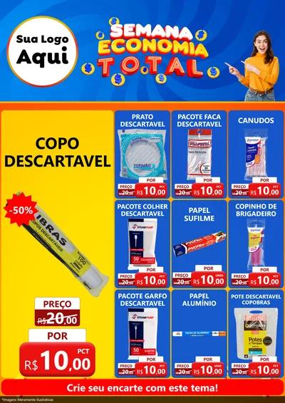 Modelo de Encarte para Encarte A4 Vertical com o tema Semana Economia Total para Embalagens