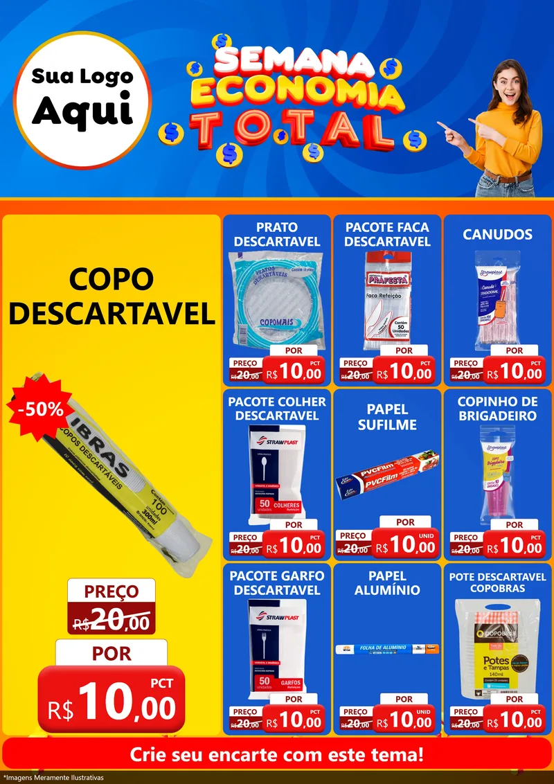 Modelo de Encarte para Encarte A4 Vertical com o tema Semana Economia Total para Embalagens