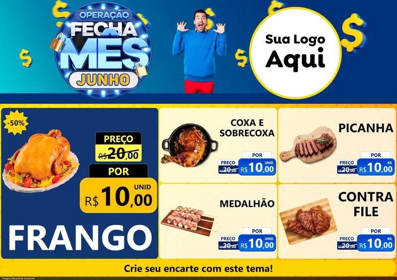Modelo de Encarte para Encarte A4 Horizontal com o tema Operação Fecha Mês, Junho para Assados