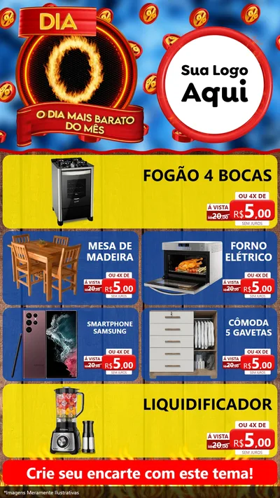 Modelo de TV para TV Vertical com o tema Dia O - O Dia Mais Barato Do Mês para Móveis e Eletro