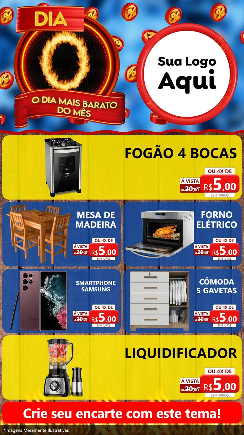 Modelo de TV para TV Vertical com o tema Dia O - O Dia Mais Barato Do Mês para Móveis e Eletro