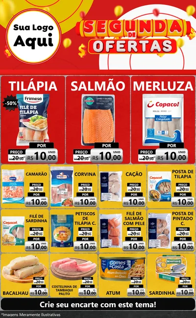 Modelo de Encarte para Encarte Grande com o tema Segunda de Ofertas para Peixaria