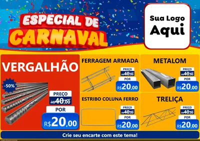 Modelo de Encarte para Encarte A4 Horizontal com o tema Especial de Carnaval para Ferragens