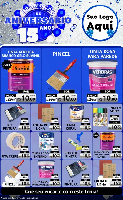 Modelo de Encarte para Encarte Grande com o tema Promoção de Aniversário - 15 Anos para Tintas e Ferramentas