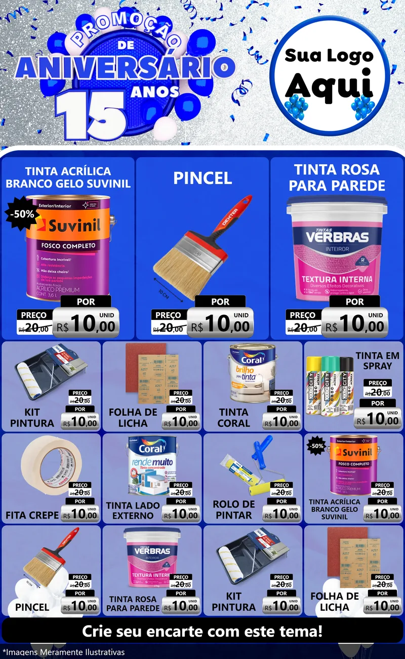 Modelo de Encarte para Encarte Grande com o tema Promoção de Aniversário - 15 Anos para Tintas e Ferramentas